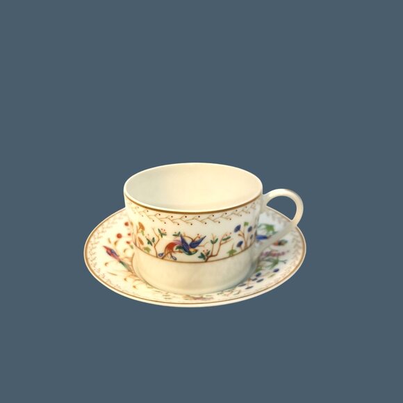 Tiffany & Co. Audubon Pattern Limoges France Flat Tea Cup & Saucer Gold Rim Hand - Picture 14 of 16